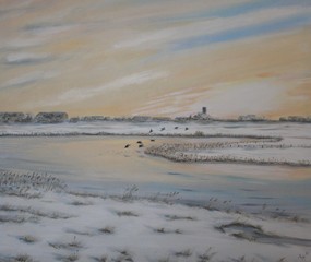 Öl auf Leinwand: Winter am Waldhusentief . Größe 40 cm x 50cm. Verkauft .