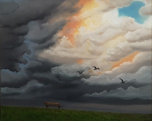 Öl auf Leinwand: Drei Möwen , 40 cm x 60 cm . Verkauft .