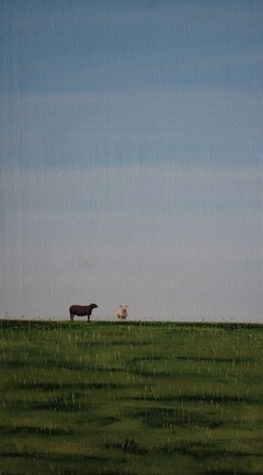 Öl auf Leinwand: Deichschafe , 80 cm x 30 cm , verkauft .