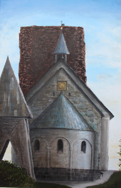 Öl auf Leinwand: Die Alte Kirche. Größe: 60 cm x 40 cm. Verkauft.